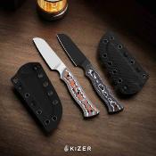 KI1131A2 — Couteau Kizer Whip Tail Lame Acier AEB-L Sheepsfoot Satinée Manche Micarta Vortex et G10 GID Étui Kydex - Livraison Gratuite