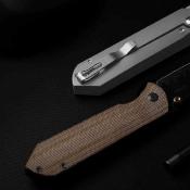 Ki4784A4 Kizer Harpoon Fold | Couteau Lame Drop Point Acier 3-Couches Composite | Manche Titane & Norplex UltreX™ Micarta Frame Lock - Livraison Gratuite