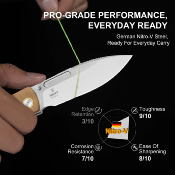 KIV4726A1 Couteau Kizer Retro Lame Drop Point Acier Nitro-V Manche Micarta & Laiton Pivot Bearing Liner Lock - Livraison Gratuite