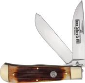 QAWB206L Couteau Queen Lame Clip/Spey Acier 1095HC Manche Os Amber Winter Made USA - Livraison Gratuite