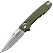 RS7191SG — Couteau Real Steel Vena Lame Acier Nitro-V Drop Point Stonewash Manche G10 Vert OD Crossbar Lock - Livraison Gratuite