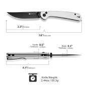 S250071 Sencut Skelfin White | Lame Clip Point Acier 9Cr18MoV Manche G10 | Button Lock | Roulement Céramique - Livraison Gratuite