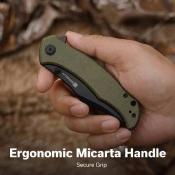 S250603 Sencut Tauron – Couteau pliant Liner Lock Lame Acier D2 Black Manche Olive Green Canvas Micarta - Livraison Gratuite