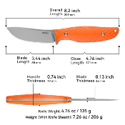 SRM605TGJ — Couteau SRM Fossa Lame Acier 14C28N Upswept Drop Point Bead Blast Manche Plaquettes G10 Orange Étui PVC - Livraison Gratuite