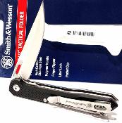 Lot de 2 SWP1227070 Couteau pliant Smith & Wesson | Lame satinée Acier inox haute teneur en carbone | Manche polymère noir - Livraison Gratuite