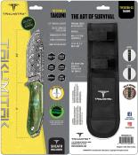 TKF502GNCS — Couteau Takumitak Lame Acier 3Cr13 Drop Point Motif Damas Gravé Acide Manche Résine Verte Phosphorescente Housse Nylon - Livraison Gratuite