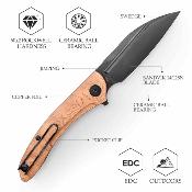 TVTY30CU14 Trivisa Cuckoo – Couteau pliant Liner Lock Lame Acier 14C28N Black PVD Sheepfoot Manche Copper Foil - Livraison Gratuite