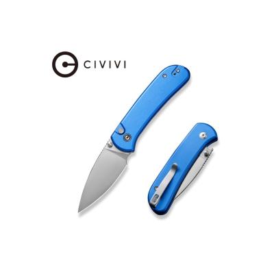 WLMC22030E3 — Couteau Pliant Civivi Qubit Button Lock Lame Acier 14C28N Satiné Manche Aluminium Bleu Thumb Stud Livraison Gratuite