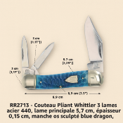 RR2713 Rough Rider Whittler Blue – Couteau Pliant 3 Lames Acier 440 Manche Os Sculpté Blue Dragon – Livraison Gratuite